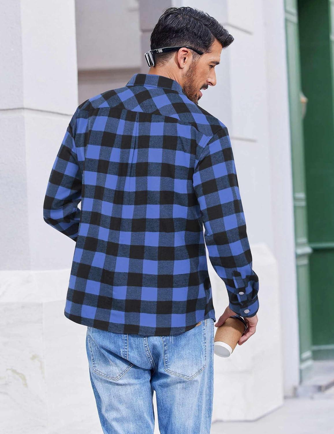 imageCOOFANDY Mens Flannel Shirts Long Sleeve Casual Plaid Button Down Shirt Cotton Shirt Cowboy Work Shirts with PocketsBlue