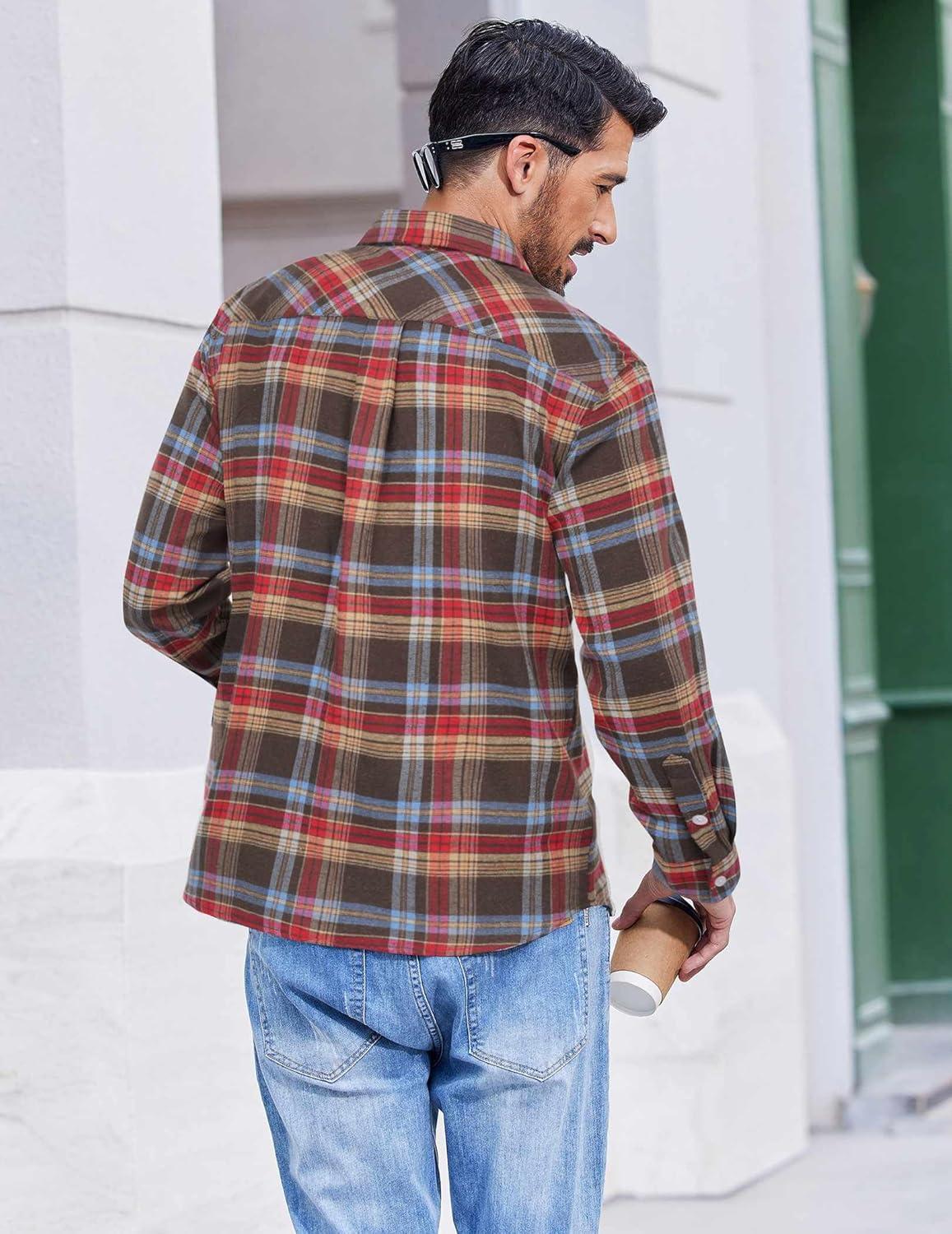 imageCOOFANDY Mens Flannel Shirts Long Sleeve Casual Plaid Button Down Shirt Cotton Shirt Cowboy Work Shirts with PocketsClassic British