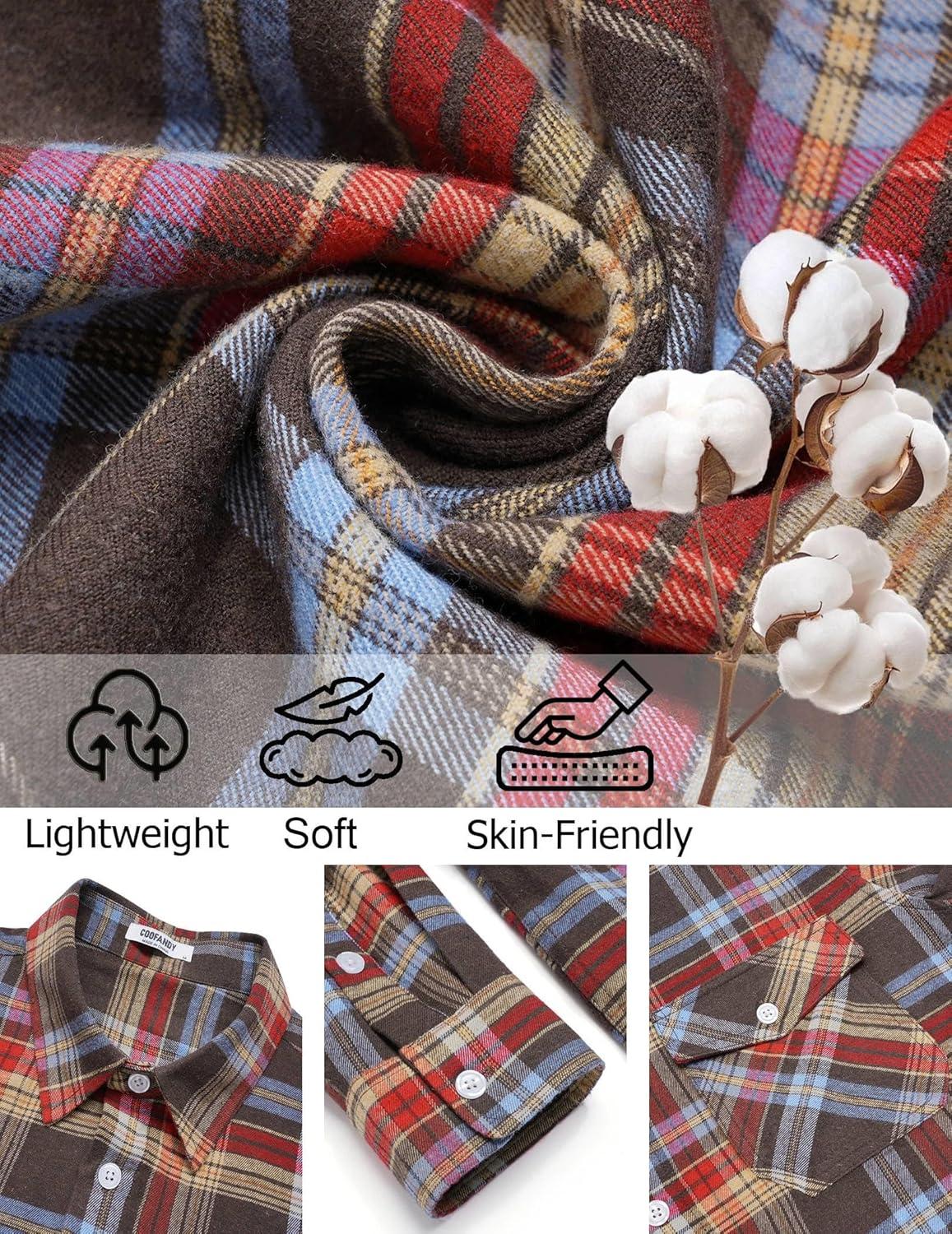 imageCOOFANDY Mens Flannel Shirts Long Sleeve Casual Plaid Button Down Shirt Cotton Shirt Cowboy Work Shirts with PocketsClassic British