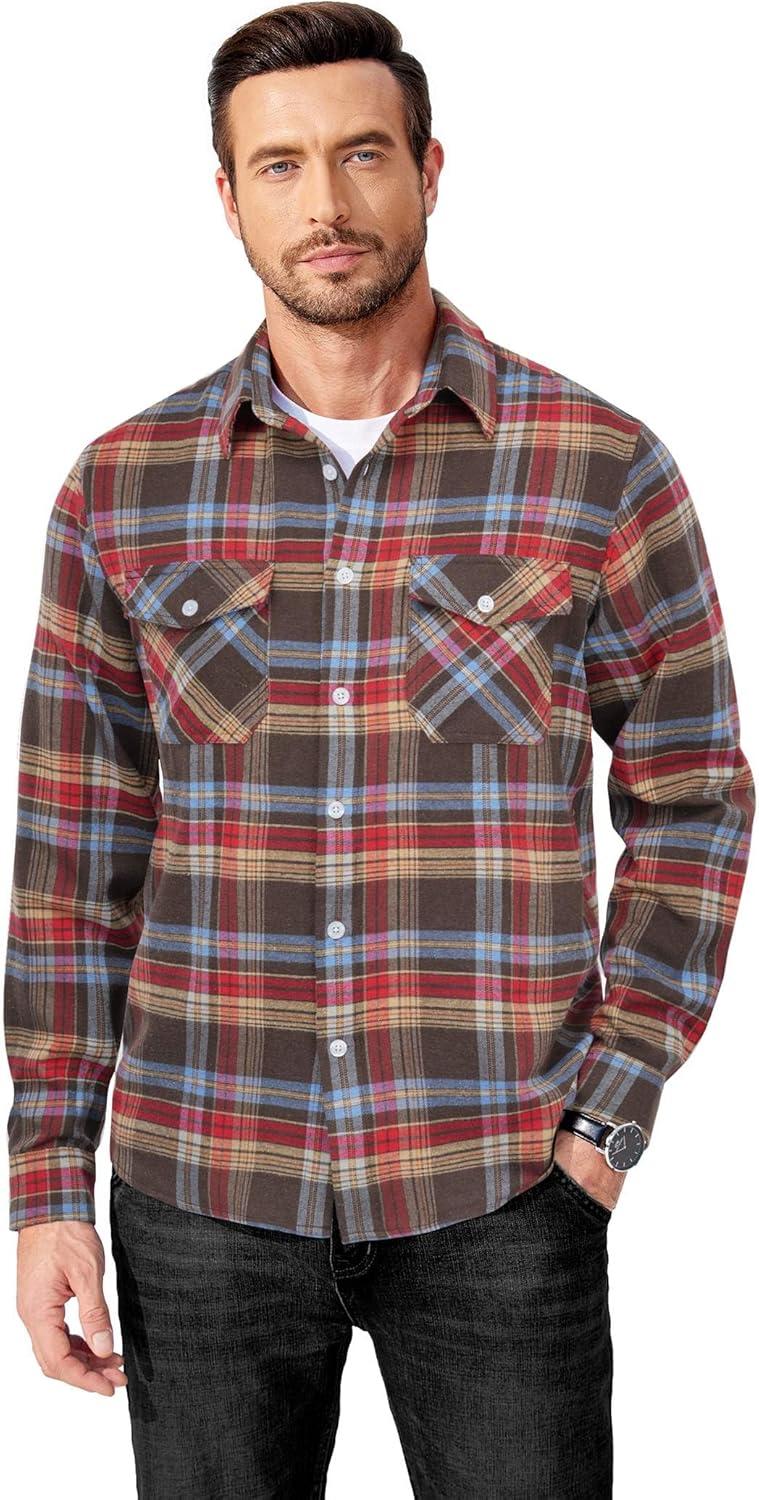 imageCOOFANDY Mens Flannel Shirts Long Sleeve Casual Plaid Button Down Shirt Cotton Shirt Cowboy Work Shirts with PocketsClassic British
