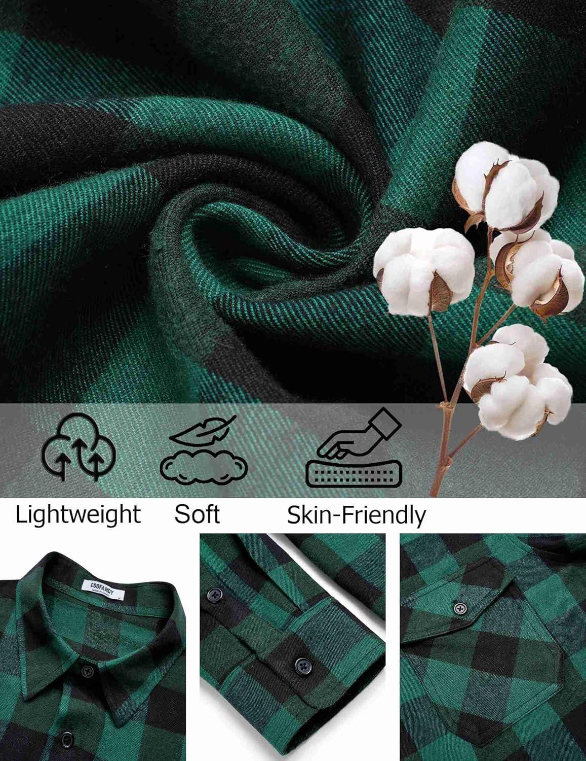 imageCOOFANDY Mens Flannel Shirts Long Sleeve Casual Plaid Button Down Shirt Cotton Shirt Cowboy Work Shirts with PocketsGreen