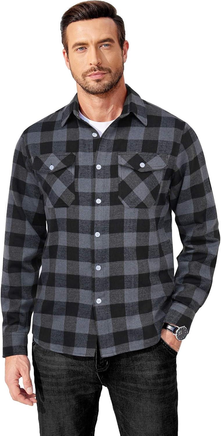 imageCOOFANDY Mens Flannel Shirts Long Sleeve Casual Plaid Button Down Shirt Cotton Shirt Cowboy Work Shirts with PocketsGreyblue