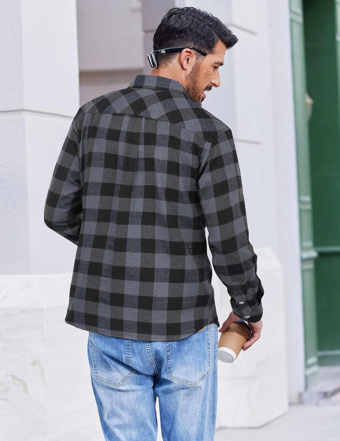imageCOOFANDY Mens Flannel Shirts Long Sleeve Casual Plaid Button Down Shirt Cotton Shirt Cowboy Work Shirts with PocketsGreyblue