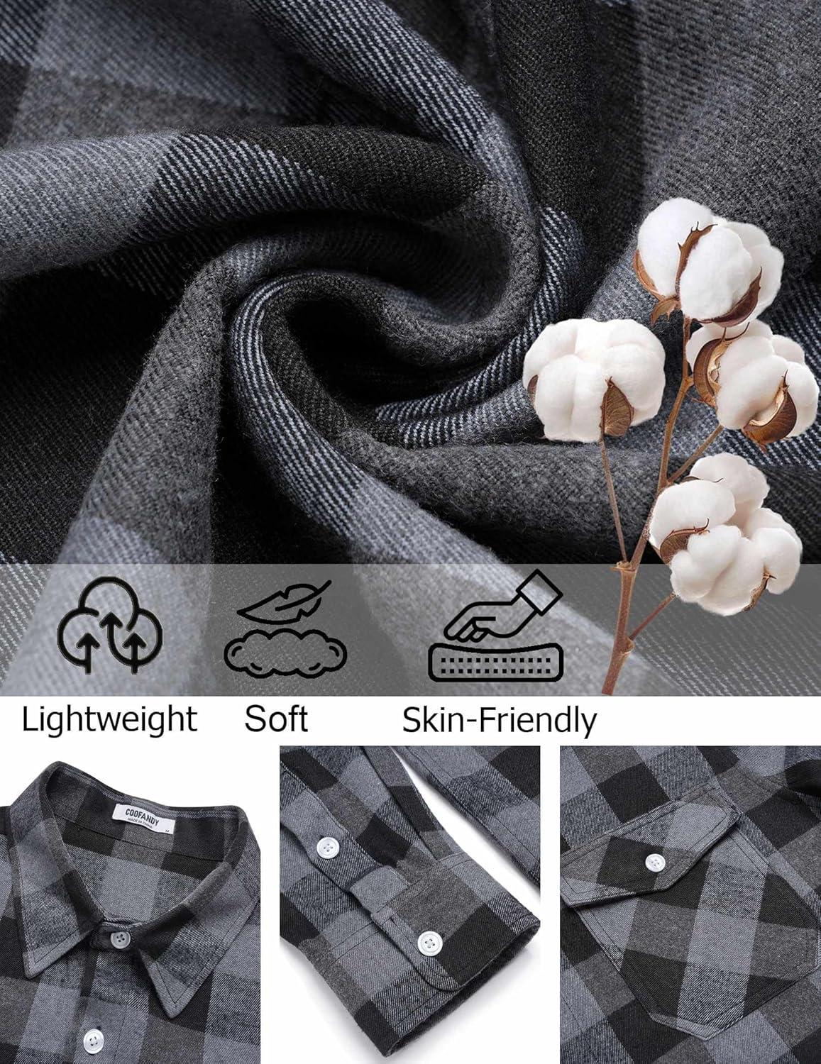 imageCOOFANDY Mens Flannel Shirts Long Sleeve Casual Plaid Button Down Shirt Cotton Shirt Cowboy Work Shirts with PocketsGreyblue