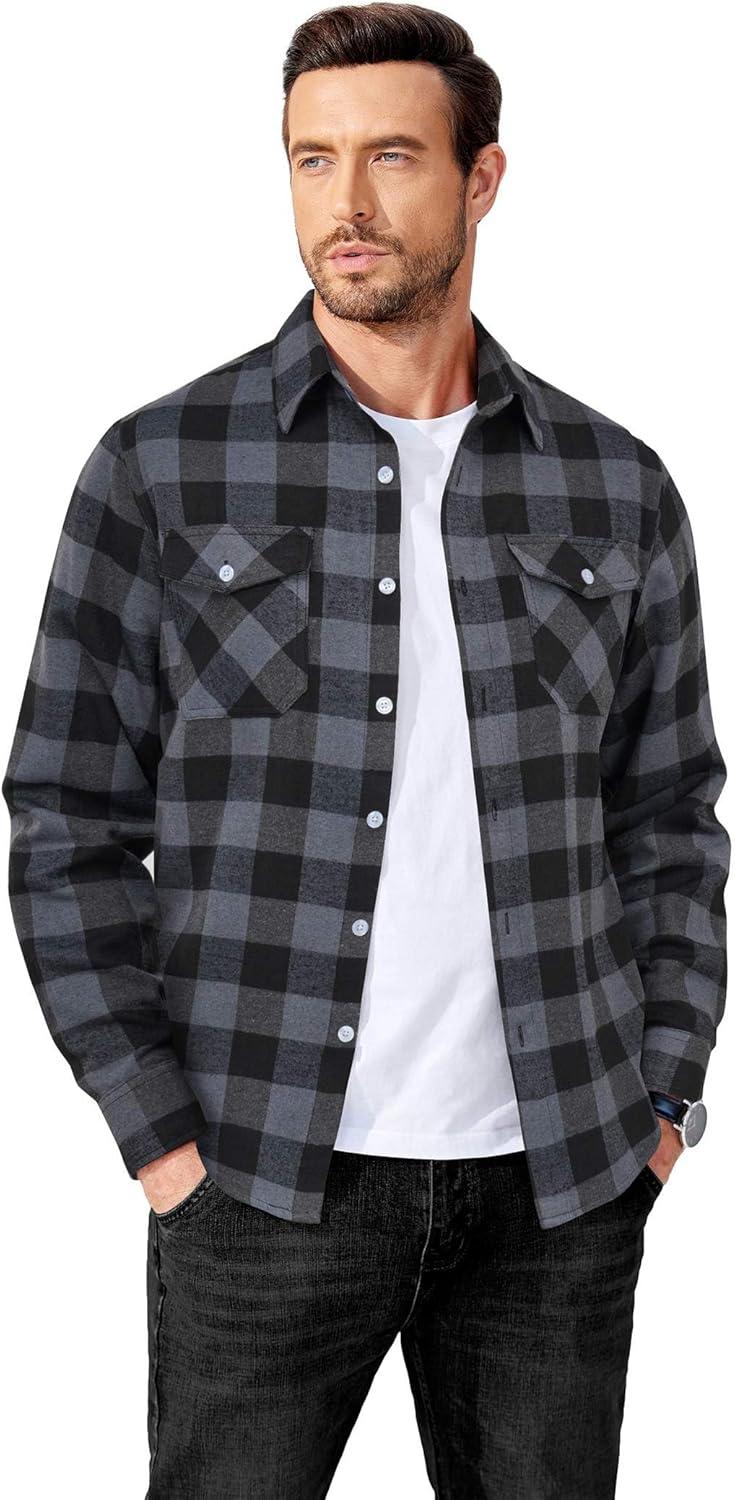 imageCOOFANDY Mens Flannel Shirts Long Sleeve Casual Plaid Button Down Shirt Cotton Shirt Cowboy Work Shirts with PocketsGreyblue