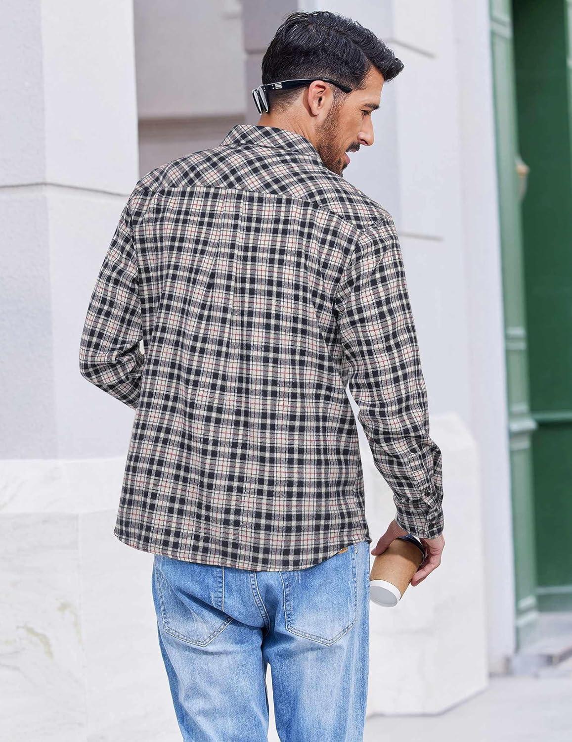 imageCOOFANDY Mens Flannel Shirts Long Sleeve Casual Plaid Button Down Shirt Cotton Shirt Cowboy Work Shirts with PocketsNavy Blue