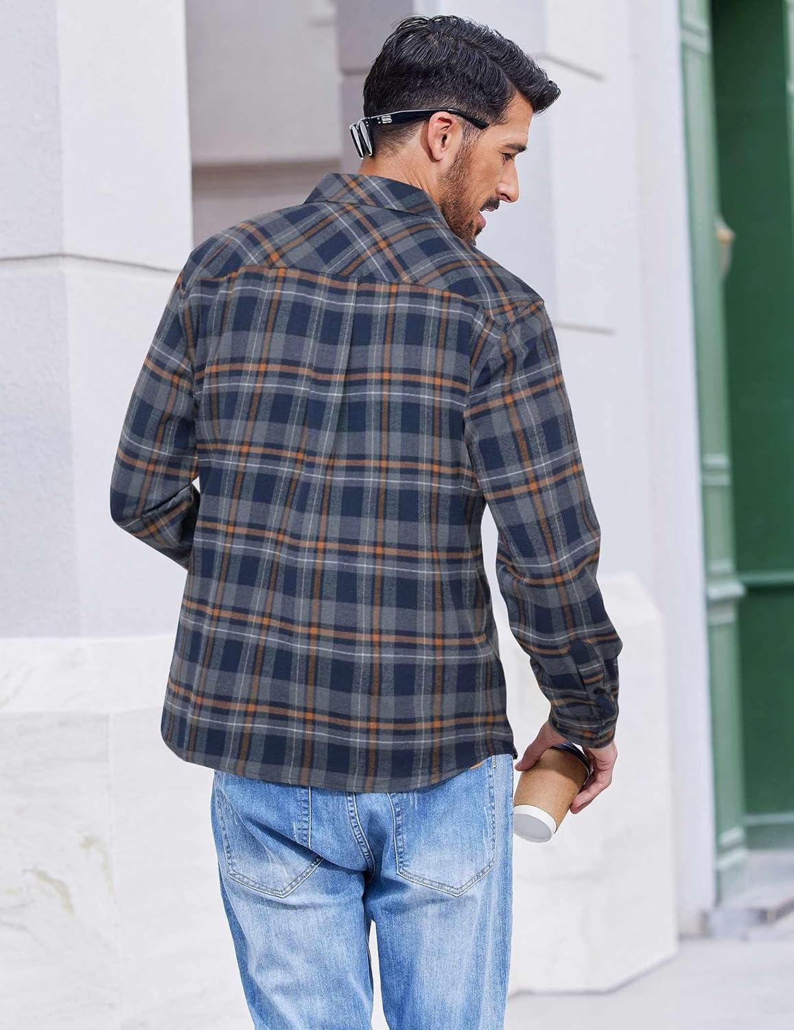 imageCOOFANDY Mens Flannel Shirts Long Sleeve Casual Plaid Button Down Shirt Cotton Shirt Cowboy Work Shirts with PocketsNavy Bluegrey