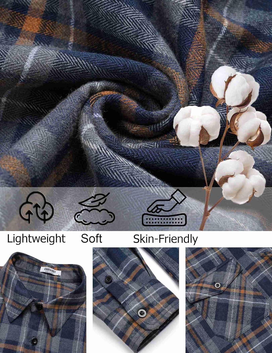 imageCOOFANDY Mens Flannel Shirts Long Sleeve Casual Plaid Button Down Shirt Cotton Shirt Cowboy Work Shirts with PocketsNavy Bluegrey