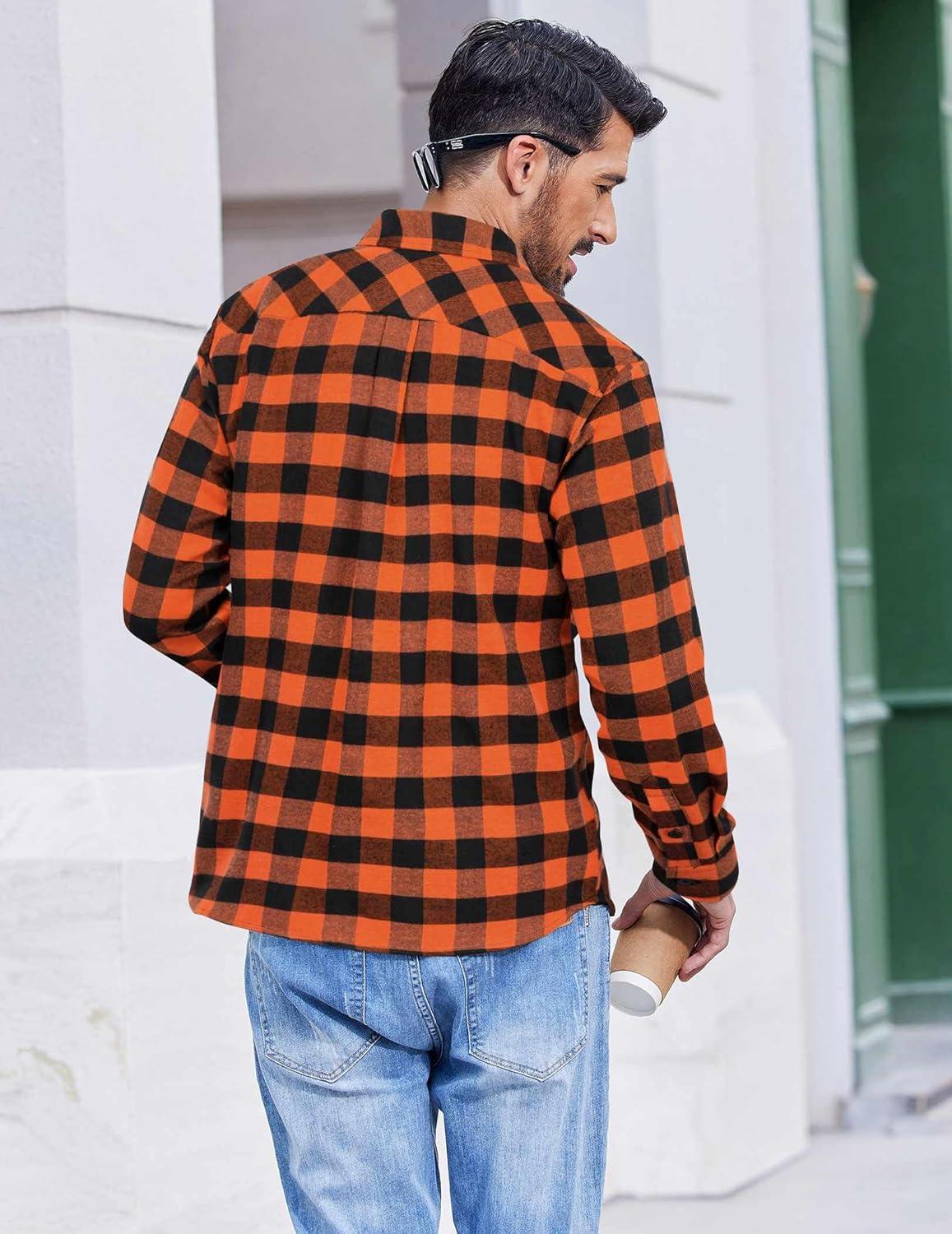 imageCOOFANDY Mens Flannel Shirts Long Sleeve Casual Plaid Button Down Shirt Cotton Shirt Cowboy Work Shirts with PocketsOrange