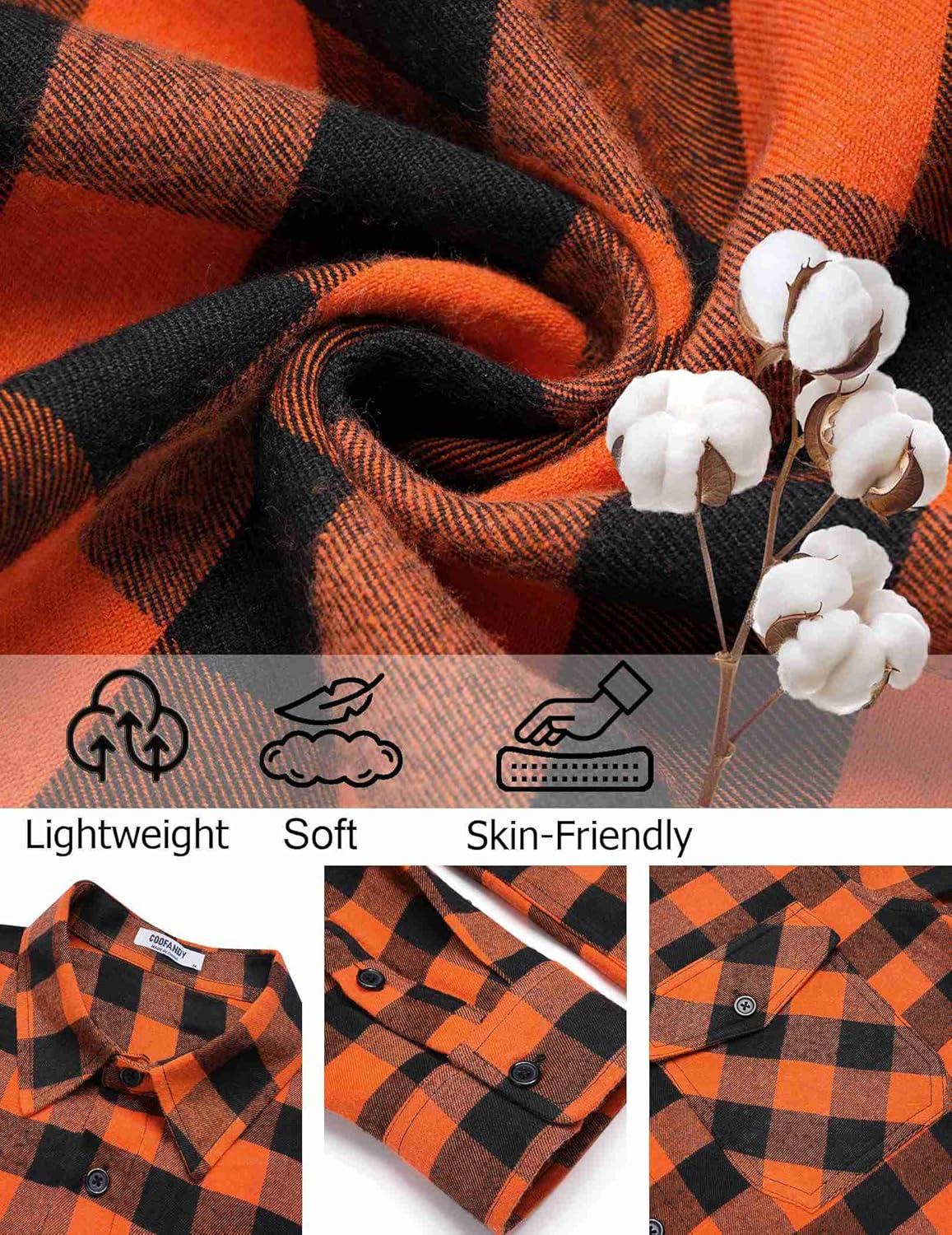 imageCOOFANDY Mens Flannel Shirts Long Sleeve Casual Plaid Button Down Shirt Cotton Shirt Cowboy Work Shirts with PocketsOrange