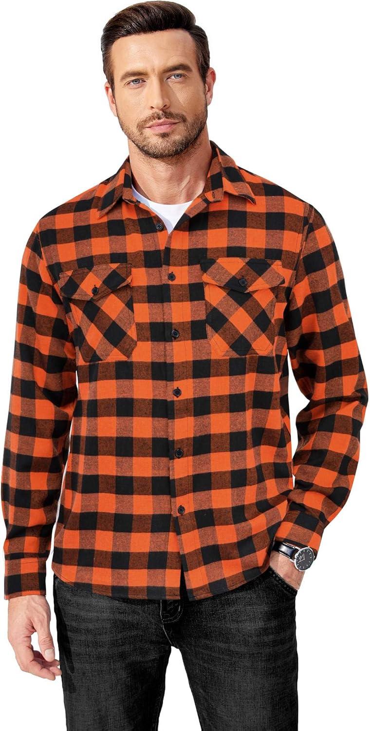 imageCOOFANDY Mens Flannel Shirts Long Sleeve Casual Plaid Button Down Shirt Cotton Shirt Cowboy Work Shirts with PocketsOrange