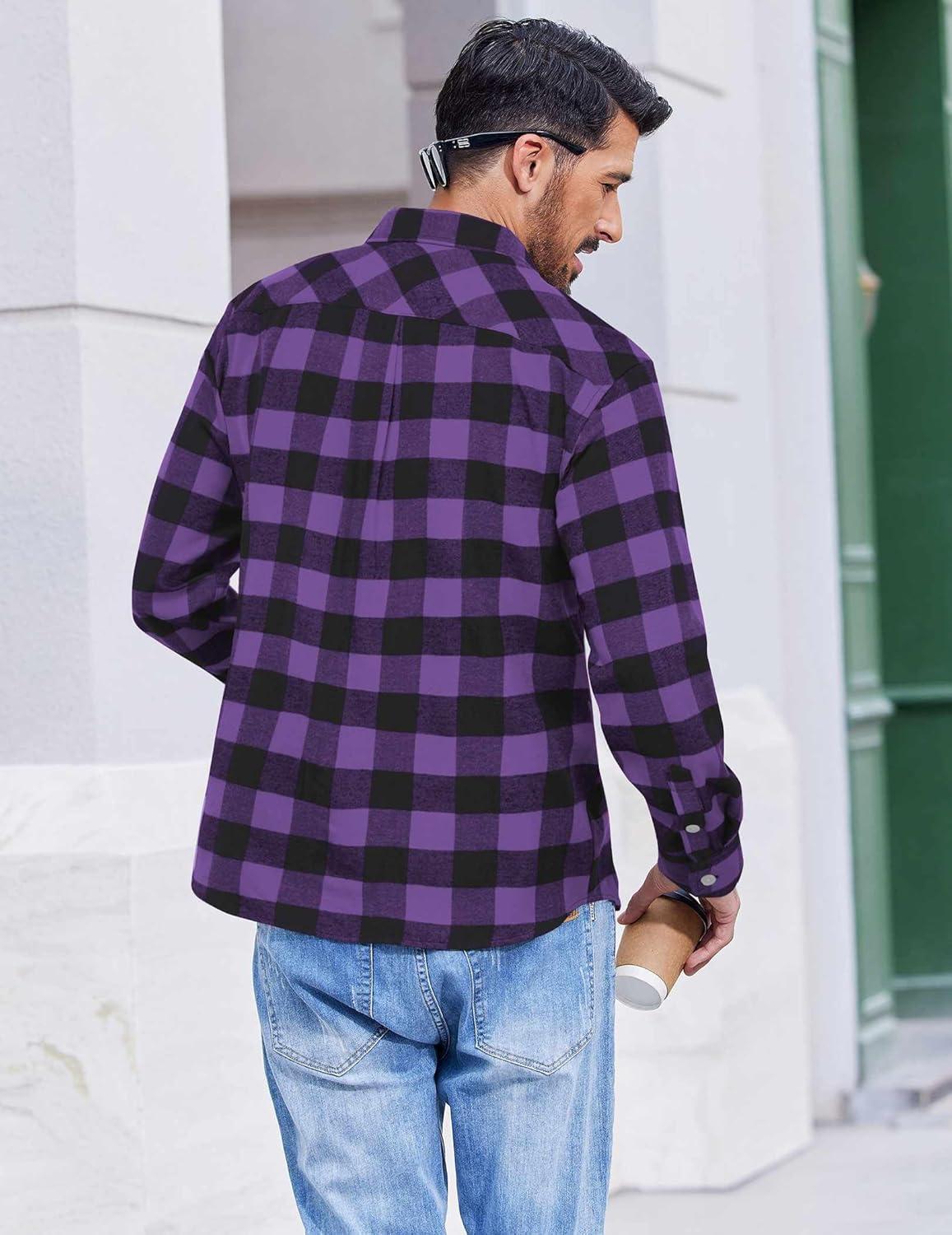 imageCOOFANDY Mens Flannel Shirts Long Sleeve Casual Plaid Button Down Shirt Cotton Shirt Cowboy Work Shirts with PocketsPurple