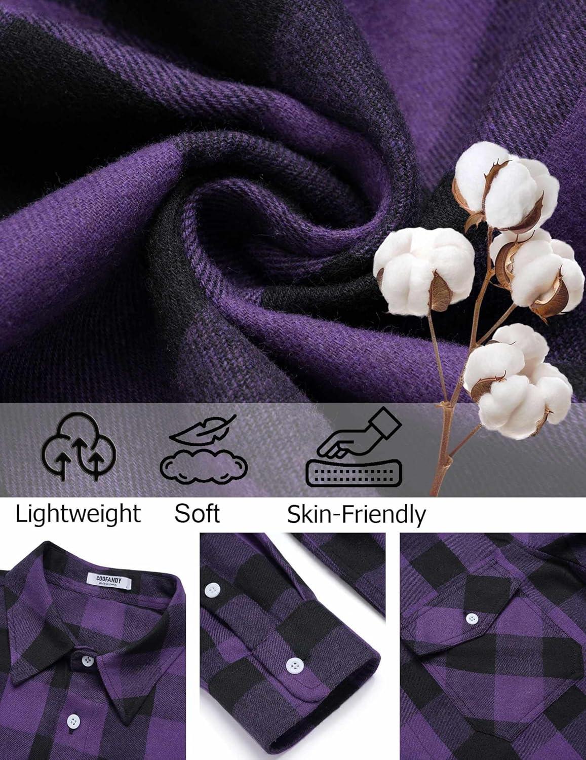 imageCOOFANDY Mens Flannel Shirts Long Sleeve Casual Plaid Button Down Shirt Cotton Shirt Cowboy Work Shirts with PocketsPurple