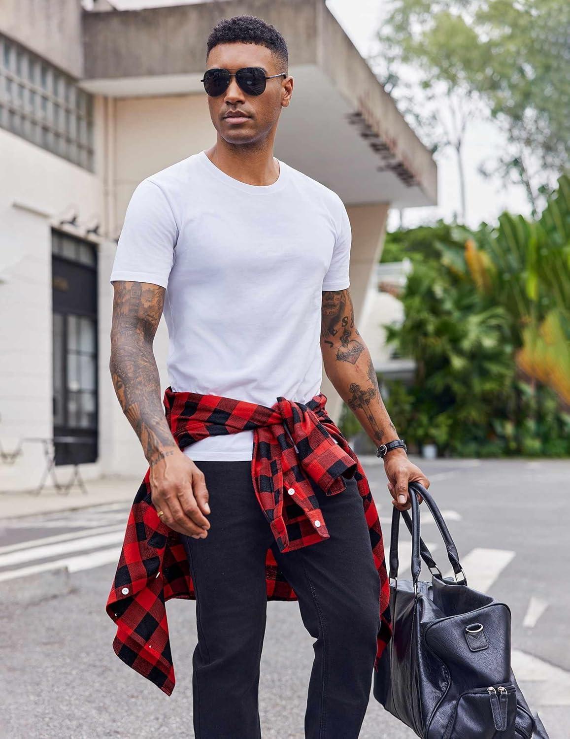 imageCOOFANDY Mens Flannel Shirts Long Sleeve Casual Plaid Button Down Shirt Cotton Shirt Cowboy Work Shirts with PocketsRed