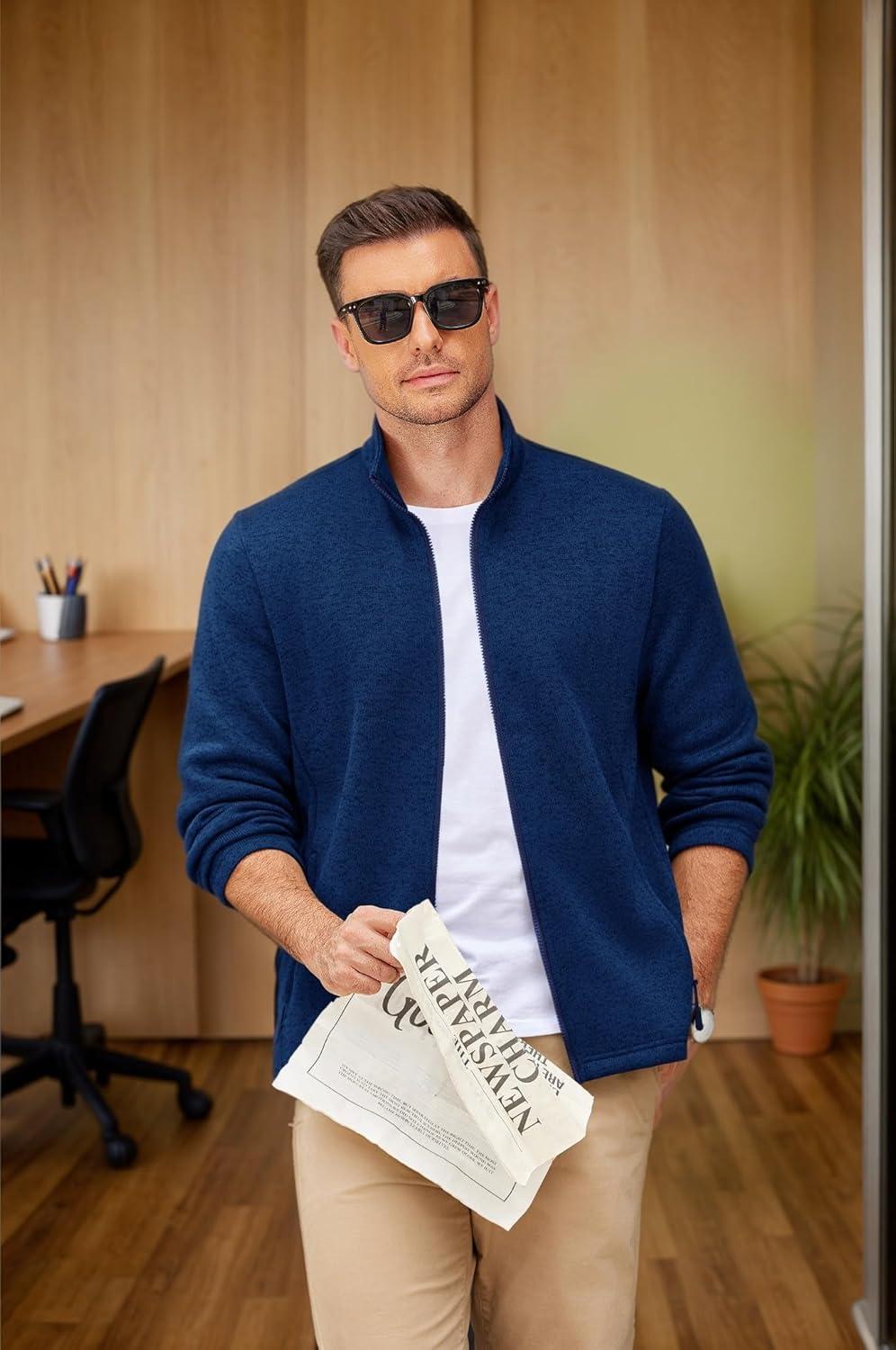 imageCOOFANDY Mens Fleece Jacket Zip Up Lightweight Sweater Jackets Casual Warm with Pockets for Home Office HikingBlue