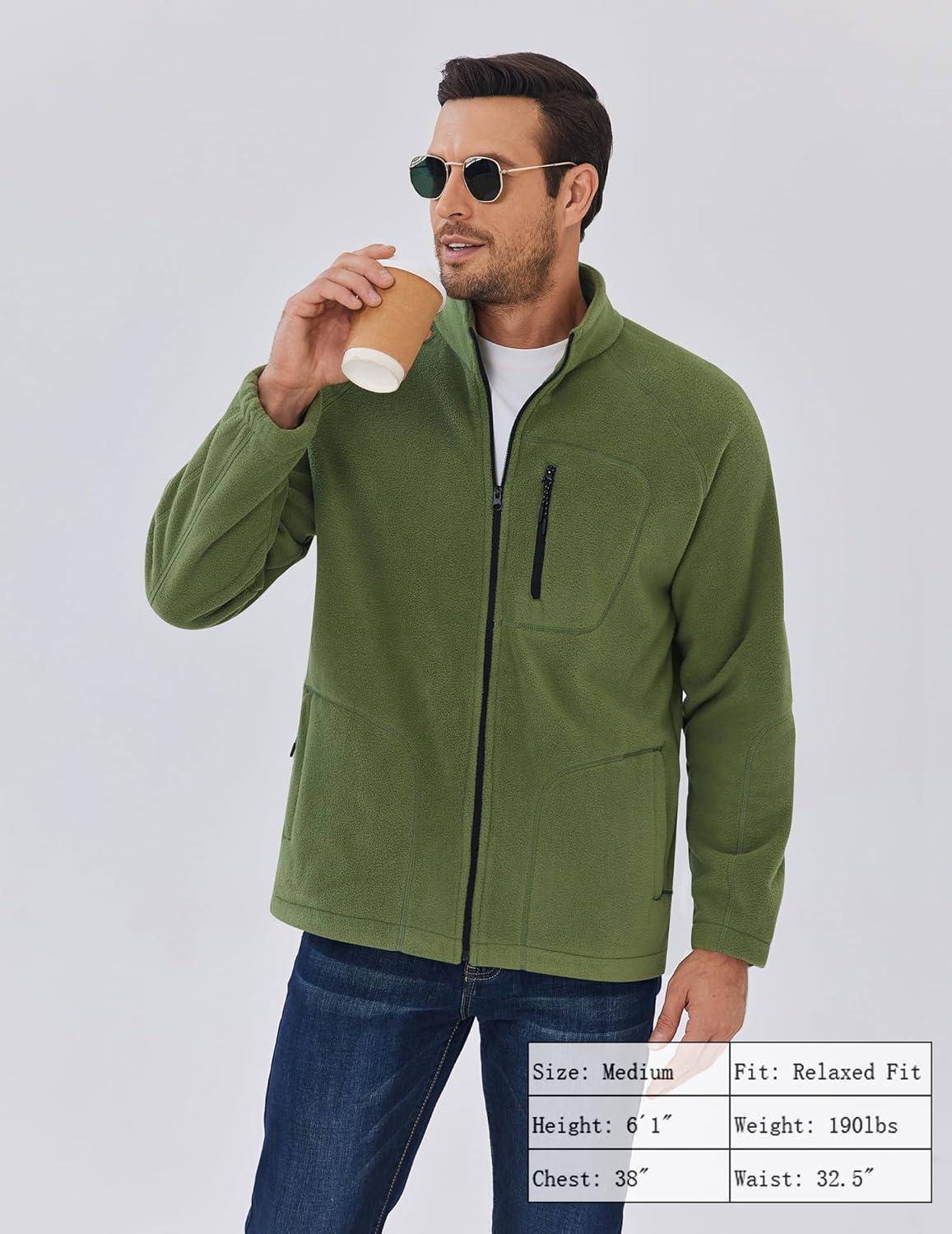 imageCOOFANDY Mens Fleece Jackets Full Zip Raglan Long Sleeve Lightweight Casual Outdoor Warm Jacket Coat with PocketsArmy Green
