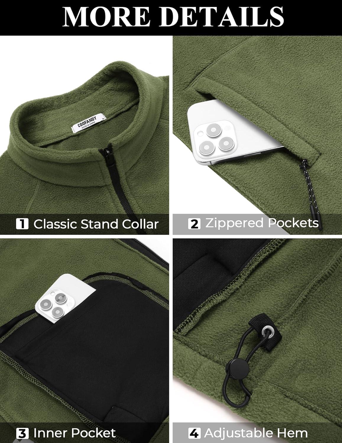 imageCOOFANDY Mens Fleece Jackets Full Zip Raglan Long Sleeve Lightweight Casual Outdoor Warm Jacket Coat with PocketsArmy Green