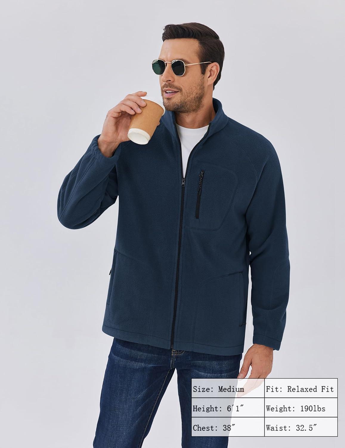 imageCOOFANDY Mens Fleece Jackets Full Zip Raglan Long Sleeve Lightweight Casual Outdoor Warm Jacket Coat with PocketsNavy Blue