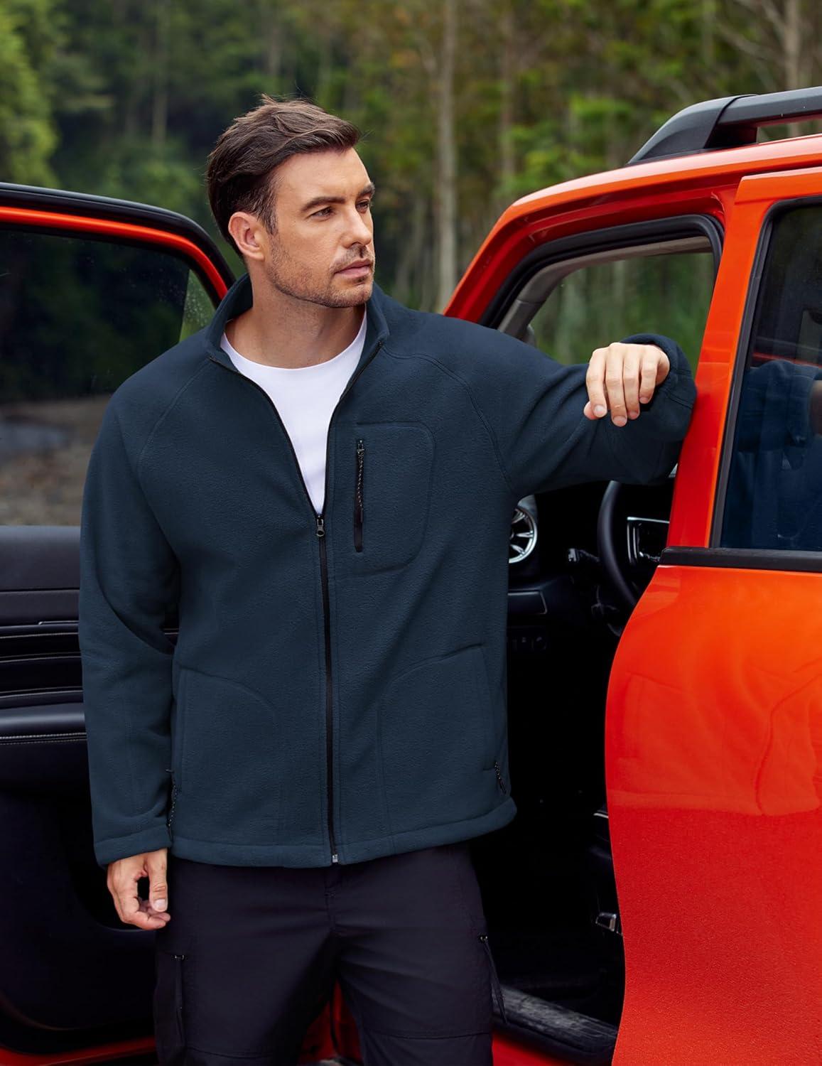 imageCOOFANDY Mens Fleece Jackets Full Zip Raglan Long Sleeve Lightweight Casual Outdoor Warm Jacket Coat with PocketsNavy Blue