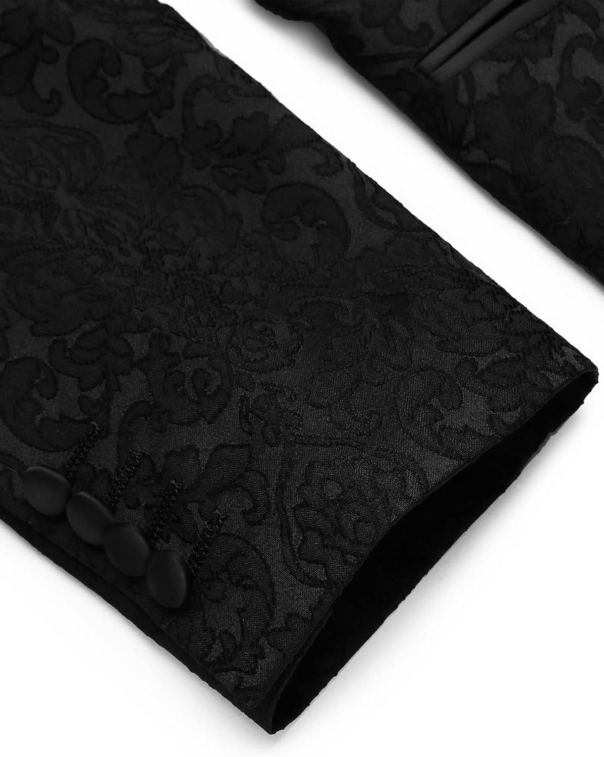 imageCOOFANDY Mens Floral Tuxedo Suit Jacket Slim Fit Dinner Jacket Party Prom Wedding Blazer JacketsBlack