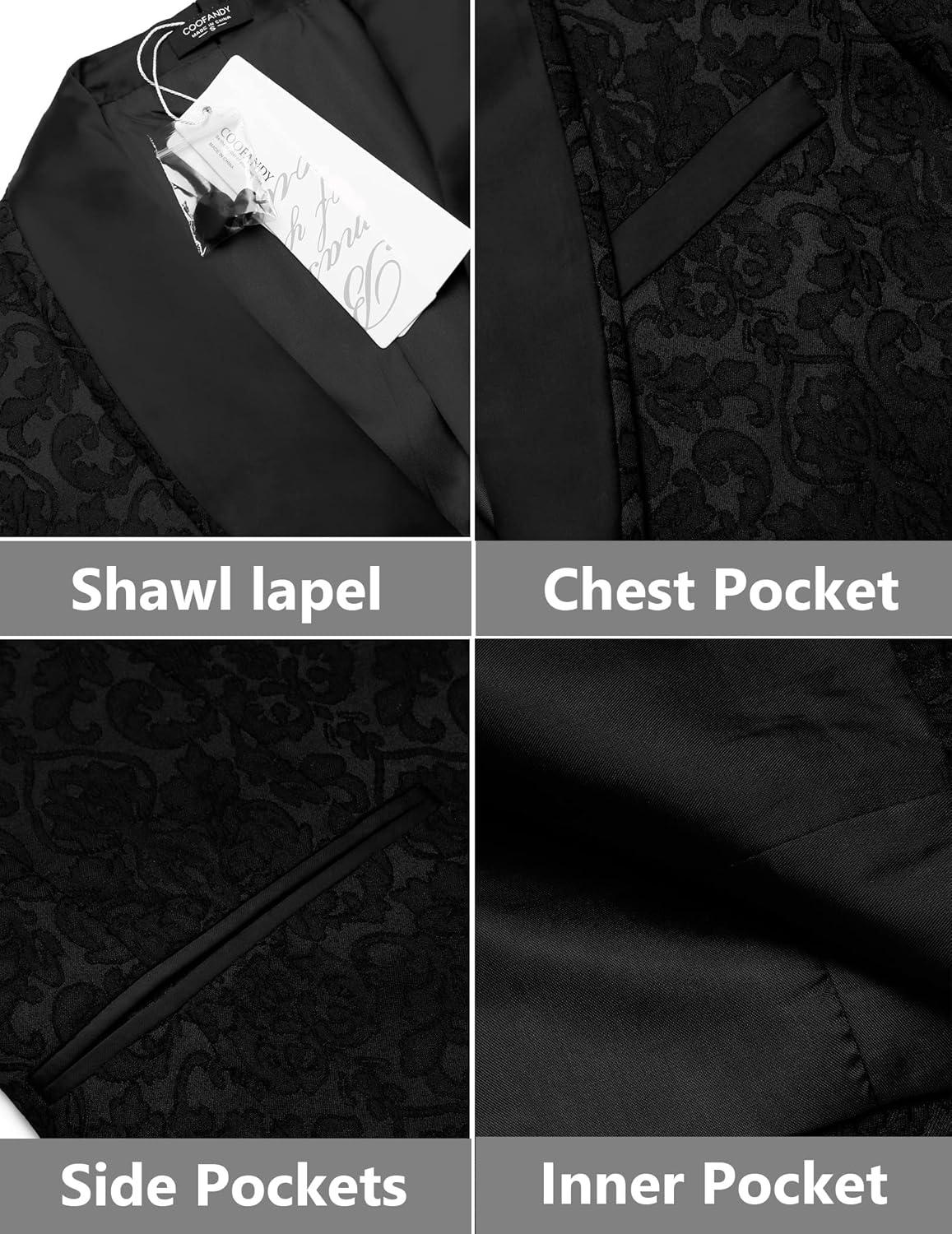 imageCOOFANDY Mens Floral Tuxedo Suit Jacket Slim Fit Dinner Jacket Party Prom Wedding Blazer JacketsBlack