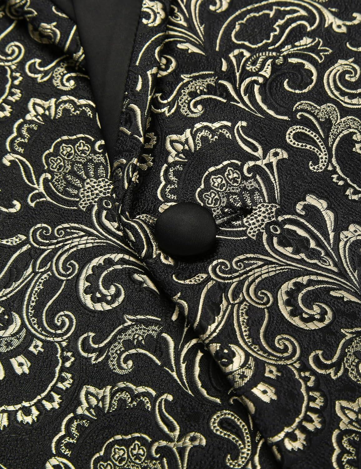 imageCOOFANDY Mens Floral Tuxedo Suit Jacket Slim Fit Dinner Jacket Party Prom Wedding Blazer JacketsGolden Paisley Pattern