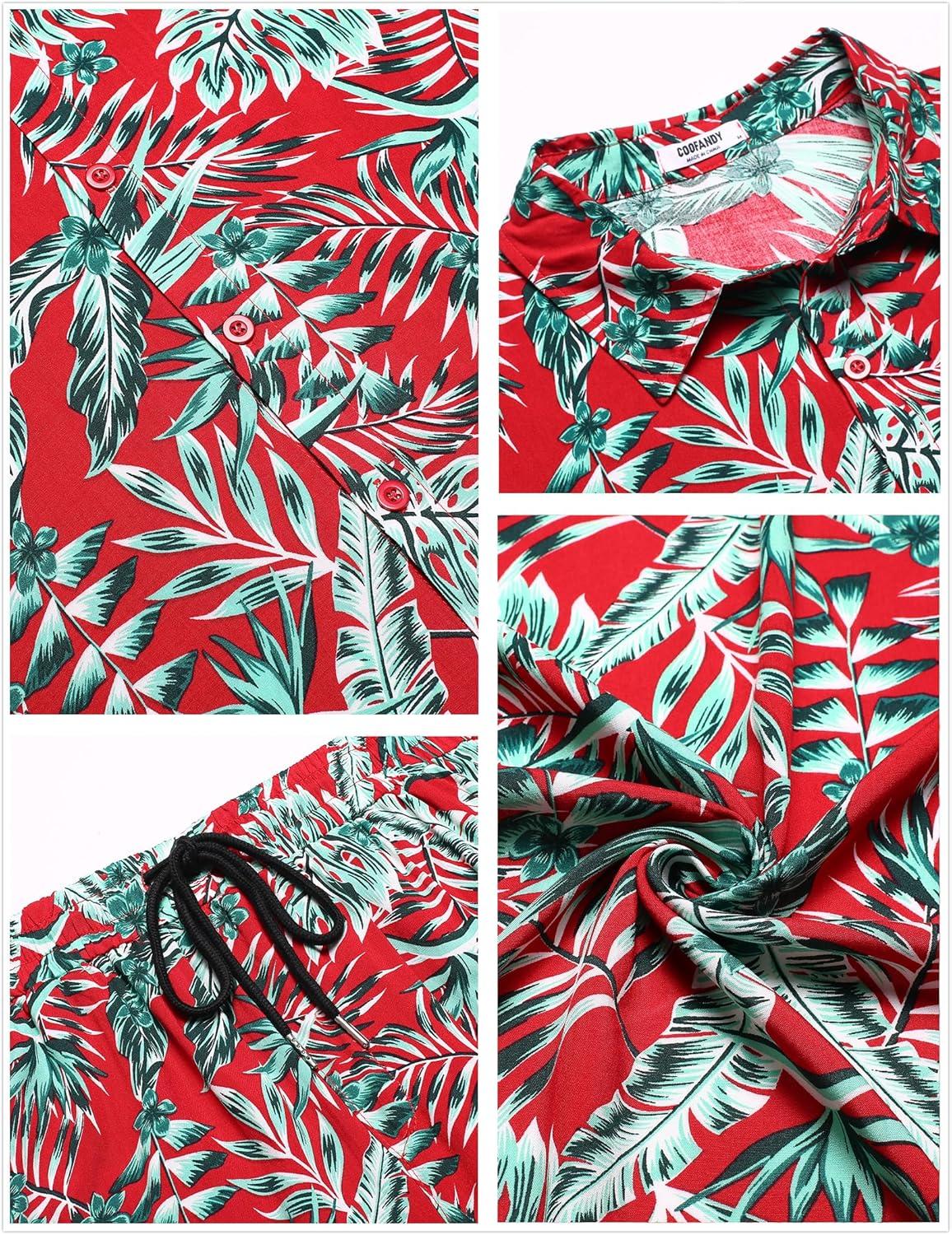 imageCOOFANDY Mens Hawaiian Matching Set Summer Beach 2 Piece Outfits Flower Button Down Shirts and Shorts Vacation OutfitsFlaming Oasis