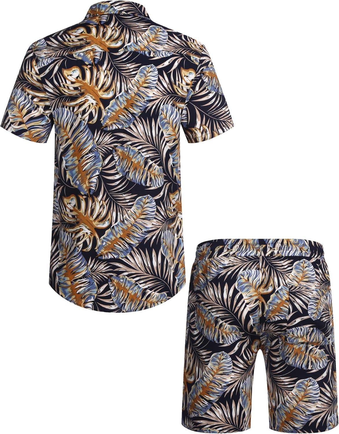 imageCOOFANDY Mens Hawaiian Matching Set Summer Beach 2 Piece Outfits Flower Button Down Shirts and Shorts Vacation OutfitsMulticolor