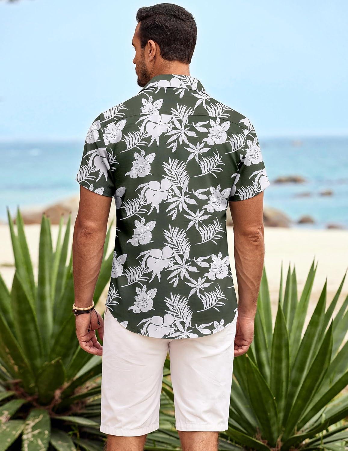 imageCOOFANDY Mens Hawaiian Shirt Short Sleeve Button Down Shirts Tropical Summer Beach Shirts Casual Floral Aloha ShirtsGreen Floral