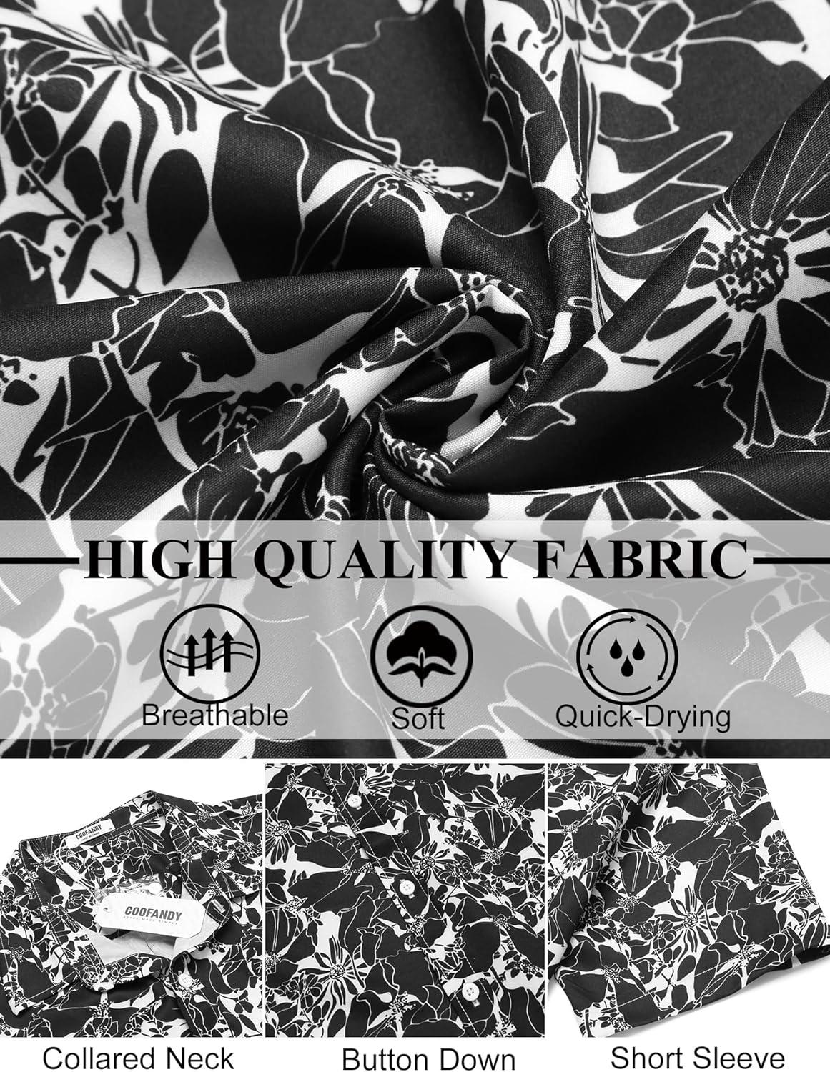 imageCOOFANDY Mens Hawaiian Shirts Short Sleeve Button Down Aloha Shirt Casual Beach ClothesA White Black Flower