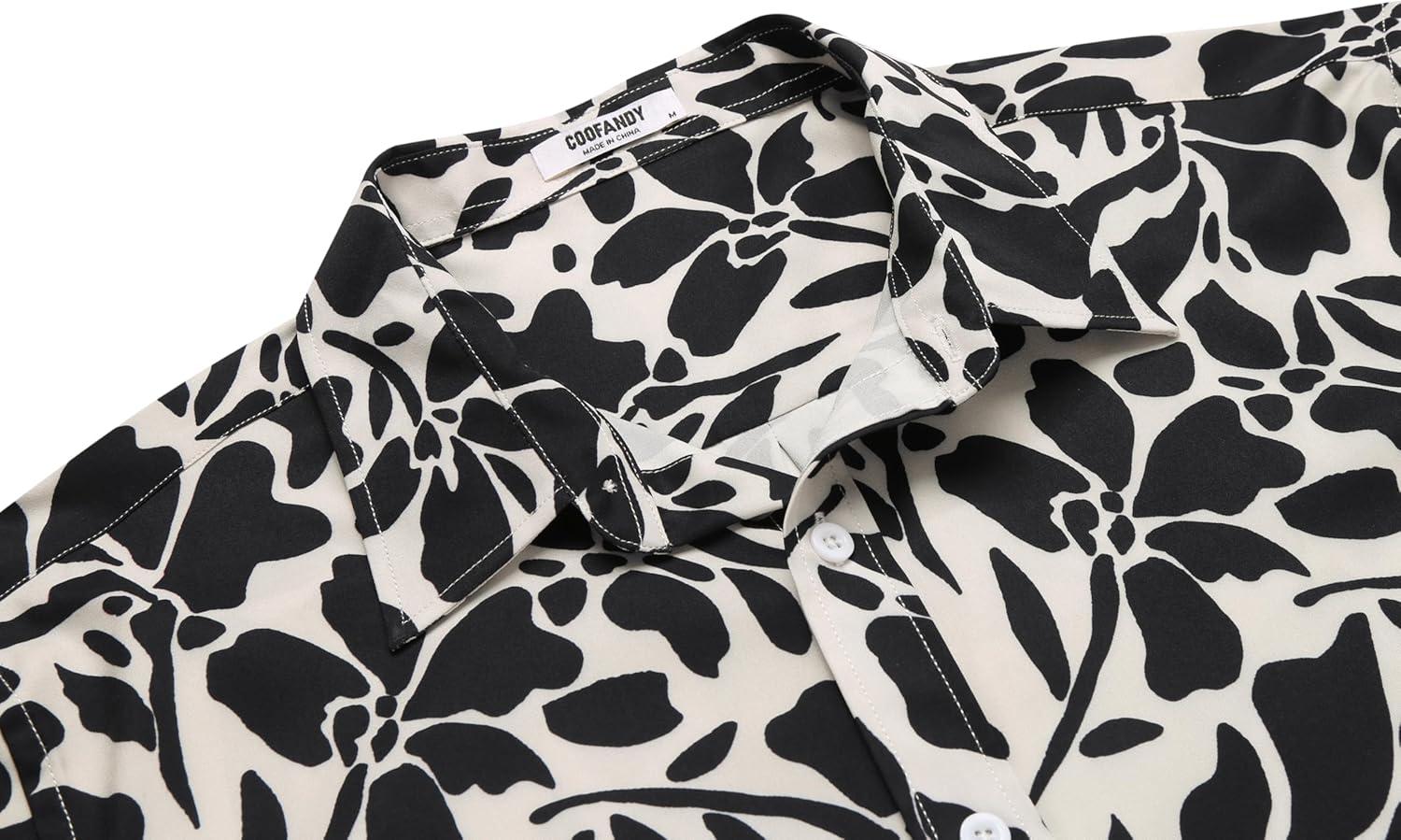 imageCOOFANDY Mens Hawaiian Shirts Short Sleeve Button Down Aloha Shirt Casual Beach ClothesBeige Black Flower