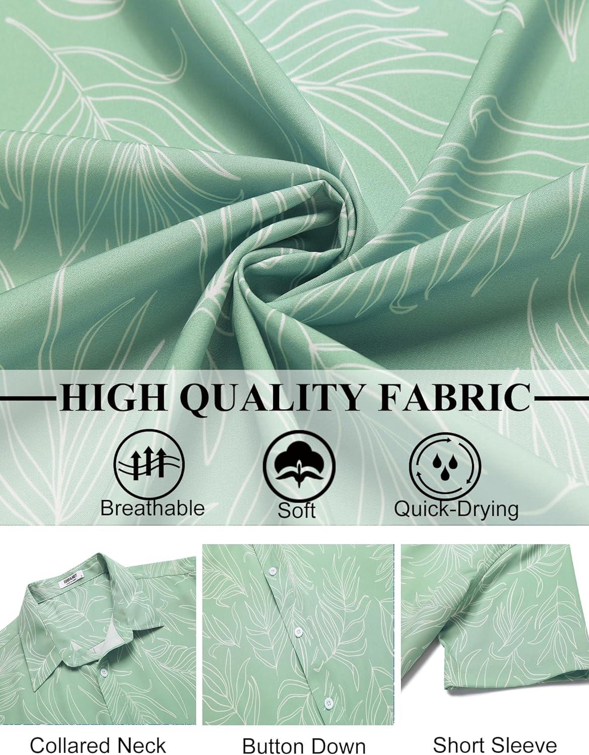 imageCOOFANDY Mens Hawaiian Shirts Short Sleeve Button Down Aloha Shirt Casual Beach ClothesLight Green