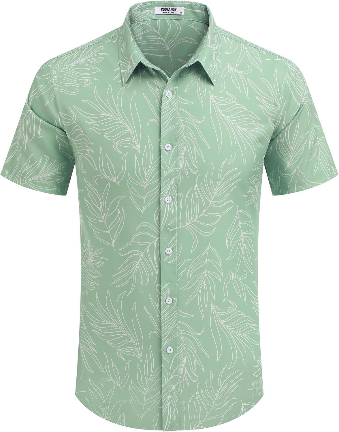 imageCOOFANDY Mens Hawaiian Shirts Short Sleeve Button Down Aloha Shirt Casual Beach ClothesLight Green
