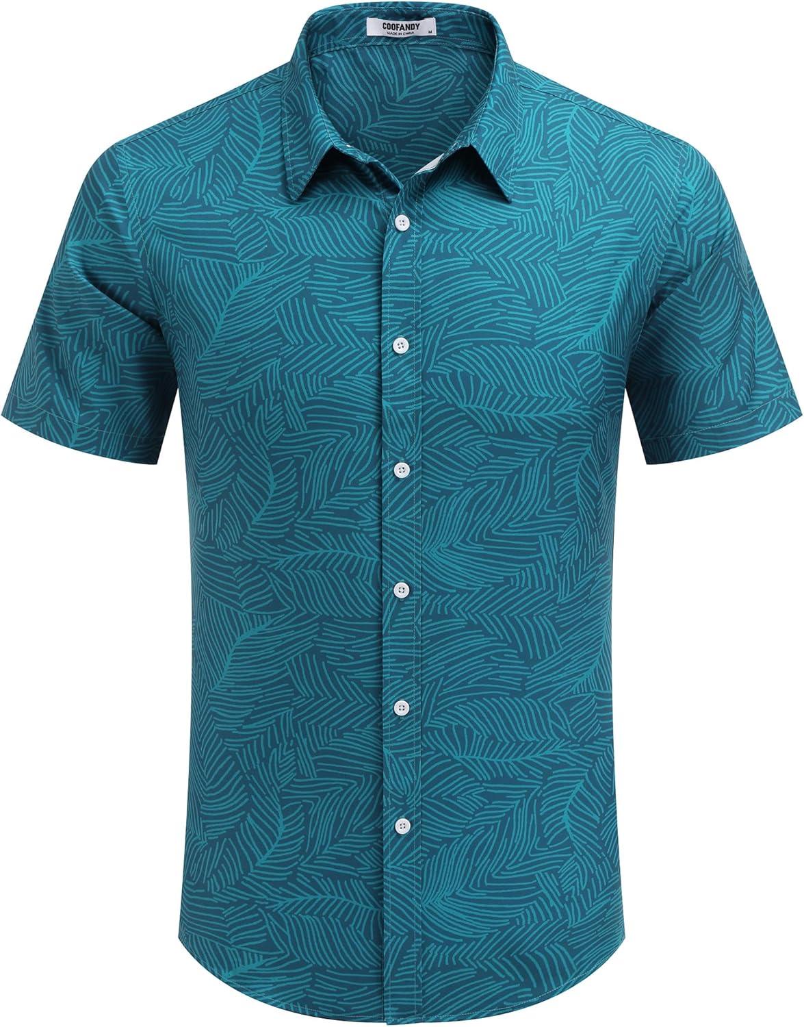 imageCOOFANDY Mens Hawaiian Shirts Short Sleeve Button Down Aloha Shirt Casual Beach ClothesNavy Blue Lake Green