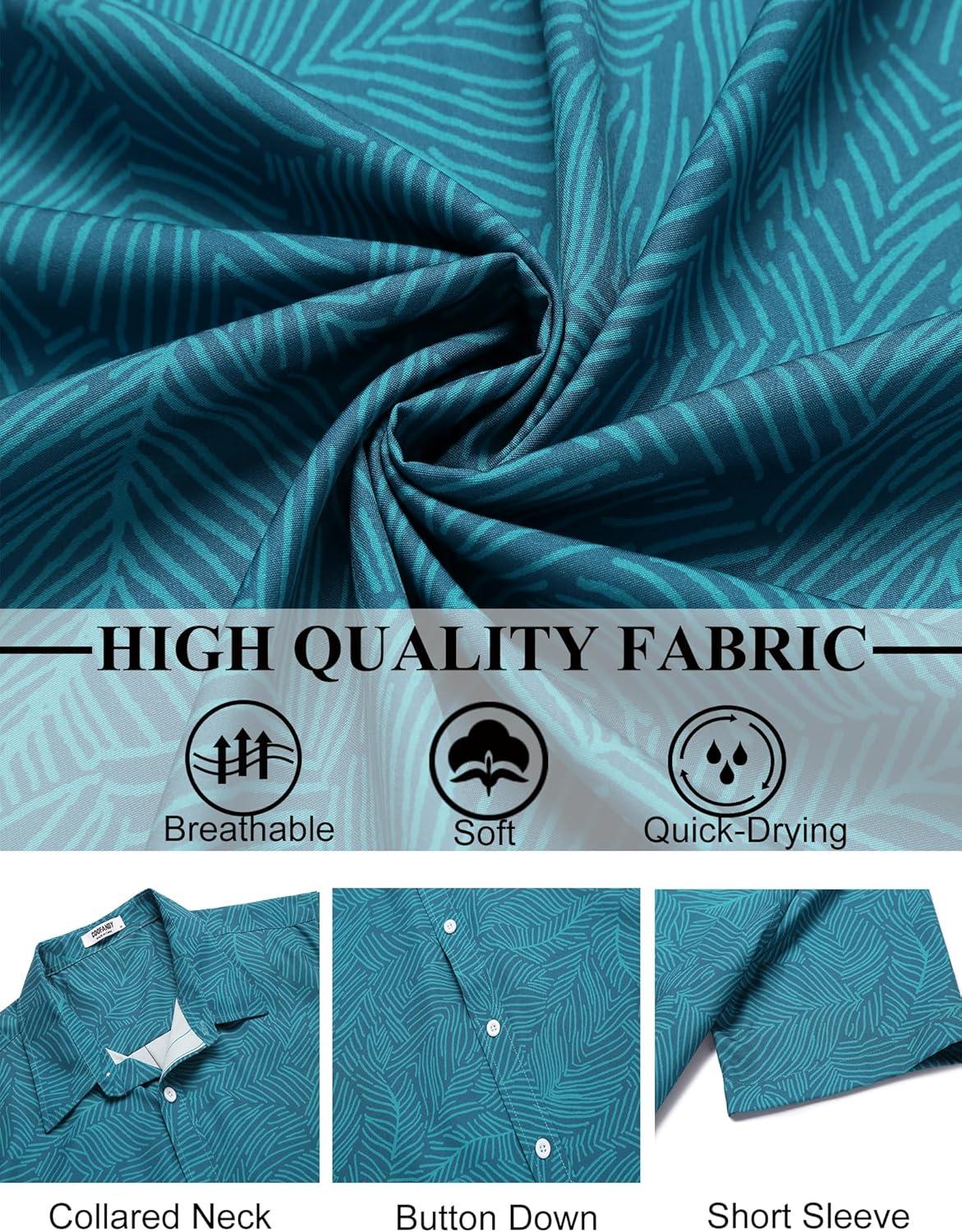 imageCOOFANDY Mens Hawaiian Shirts Short Sleeve Button Down Aloha Shirt Casual Beach ClothesNavy Blue Lake Green