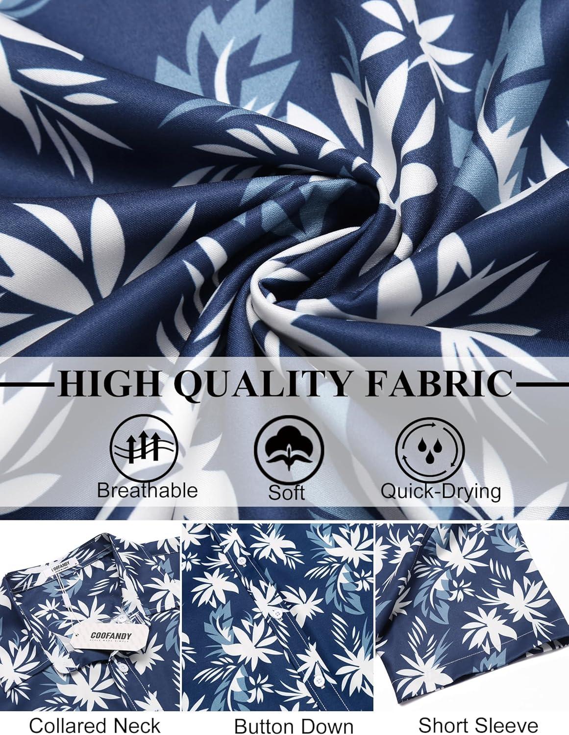 imageCOOFANDY Mens Hawaiian Shirts Short Sleeve Button Down Aloha Shirt Casual Beach ClothesNavy Blue White Flower