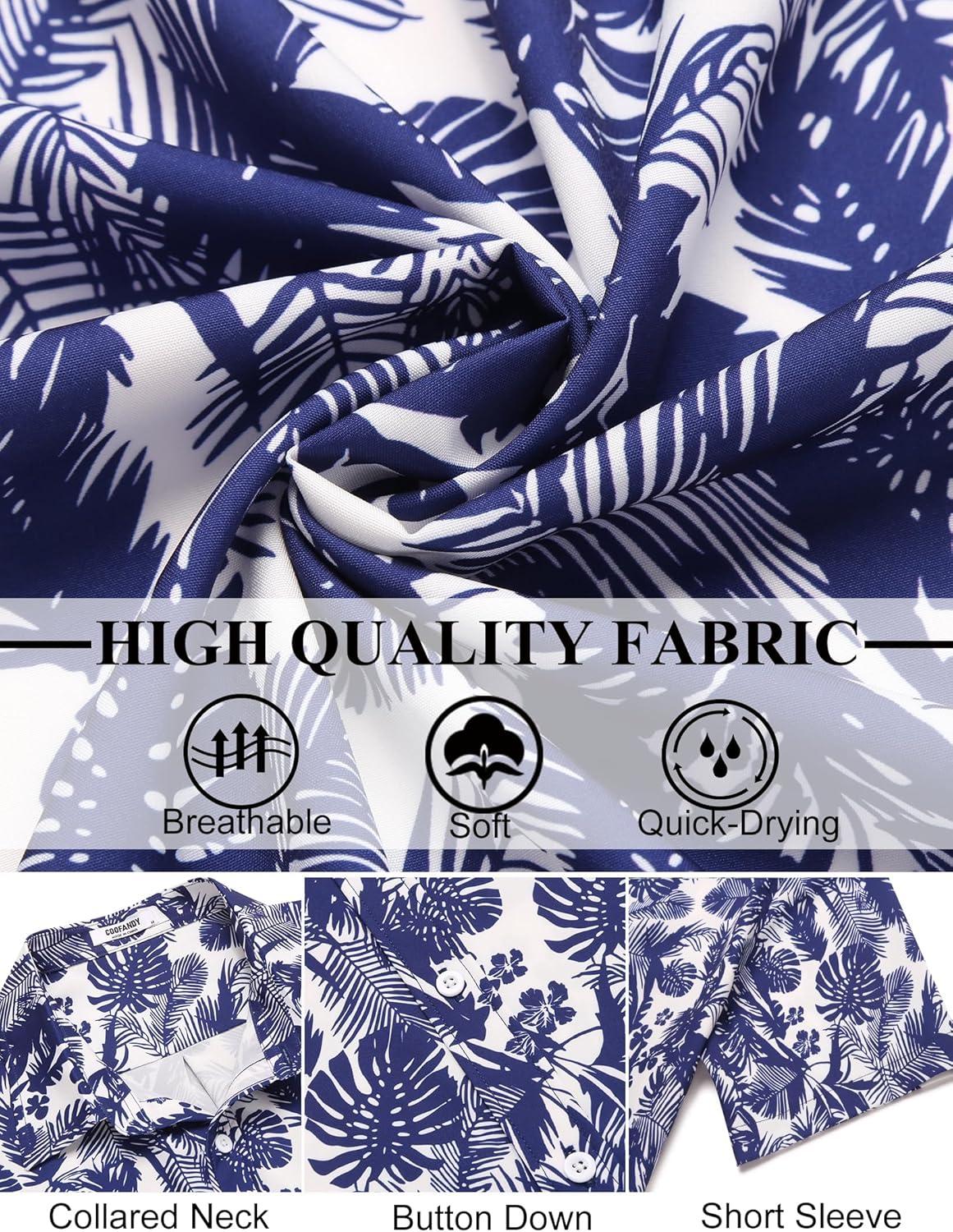 imageCOOFANDY Mens Hawaiian Shirts Short Sleeve Button Down Aloha Shirt Casual Beach ClothesWhite Palm Leaf