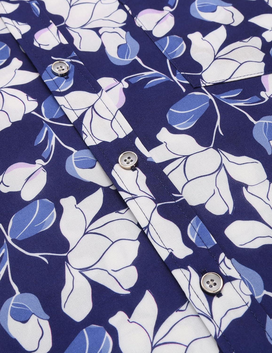 imageCOOFANDY Mens Hawaiian Shirts Short Sleeve Casual Button Down Tropical Beach ShirtB Navy Blue White Floral