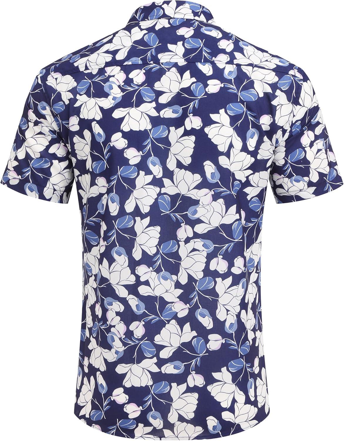 imageCOOFANDY Mens Hawaiian Shirts Short Sleeve Casual Button Down Tropical Beach ShirtB Navy Blue White Floral