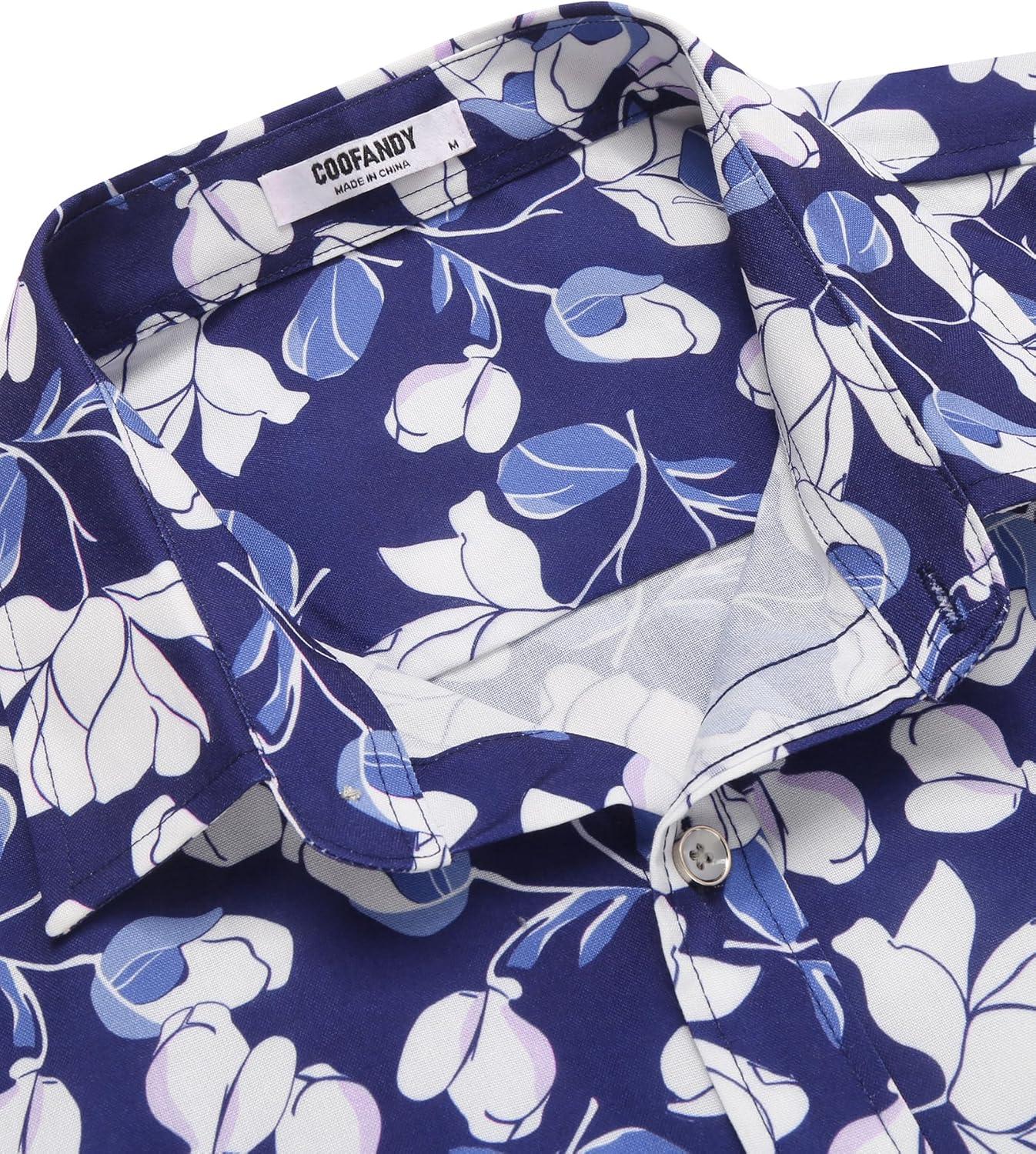 imageCOOFANDY Mens Hawaiian Shirts Short Sleeve Casual Button Down Tropical Beach ShirtB Navy Blue White Floral