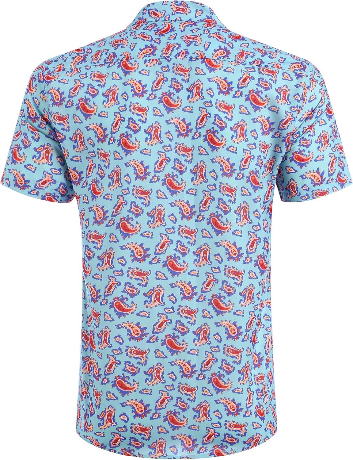 imageCOOFANDY Mens Hawaiian Shirts Short Sleeve Casual Button Down Tropical Beach ShirtGreen Orange Paisley