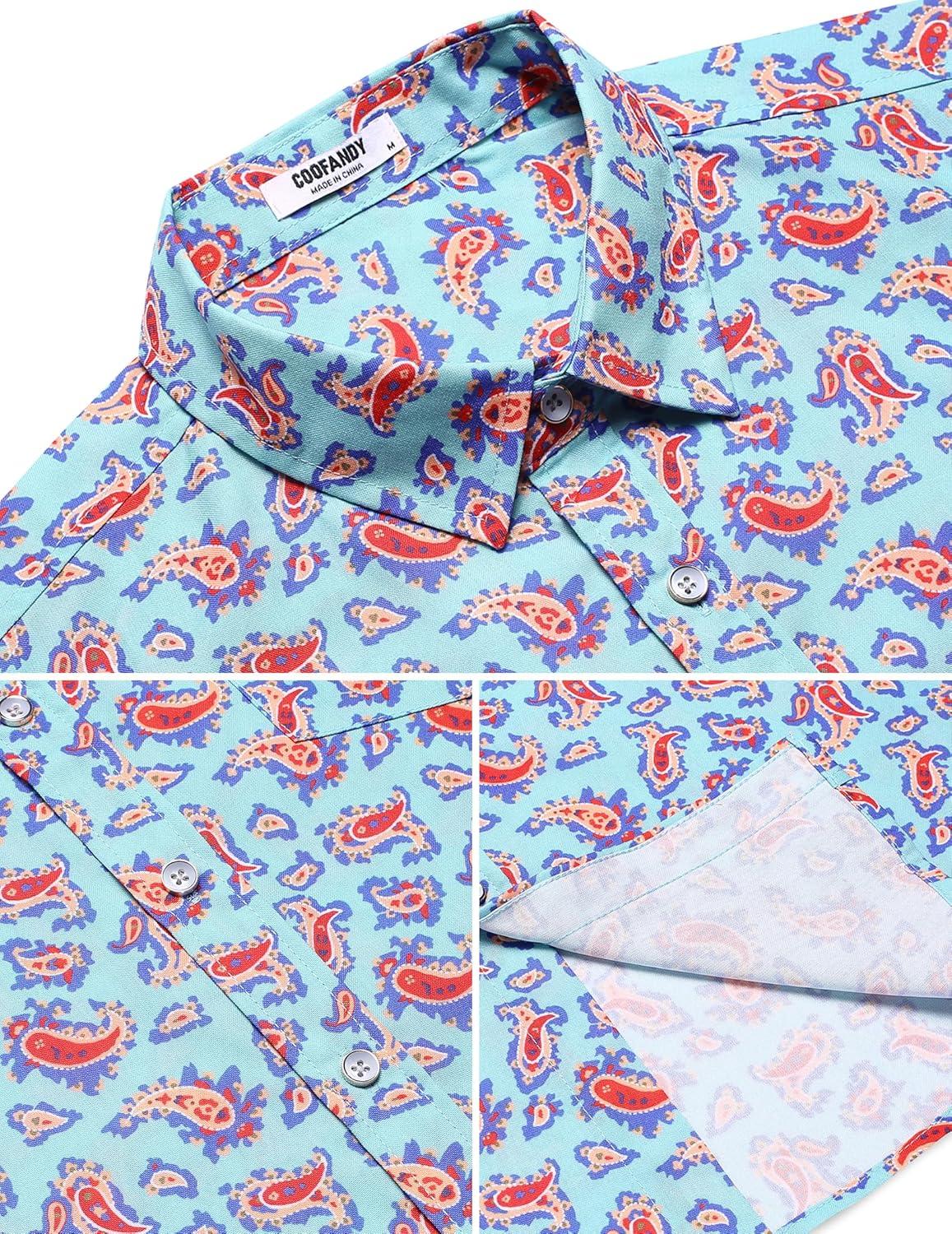 imageCOOFANDY Mens Hawaiian Shirts Short Sleeve Casual Button Down Tropical Beach ShirtGreen Orange Paisley