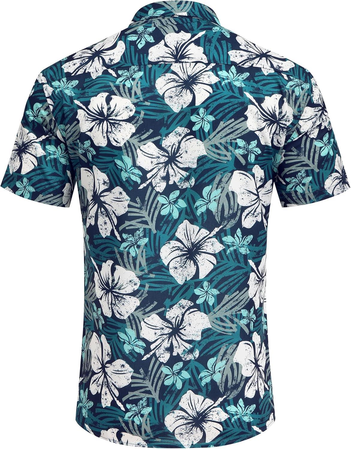 imageCOOFANDY Mens Hawaiian Shirts Short Sleeve Casual Button Down Tropical Beach ShirtGreen White Floral