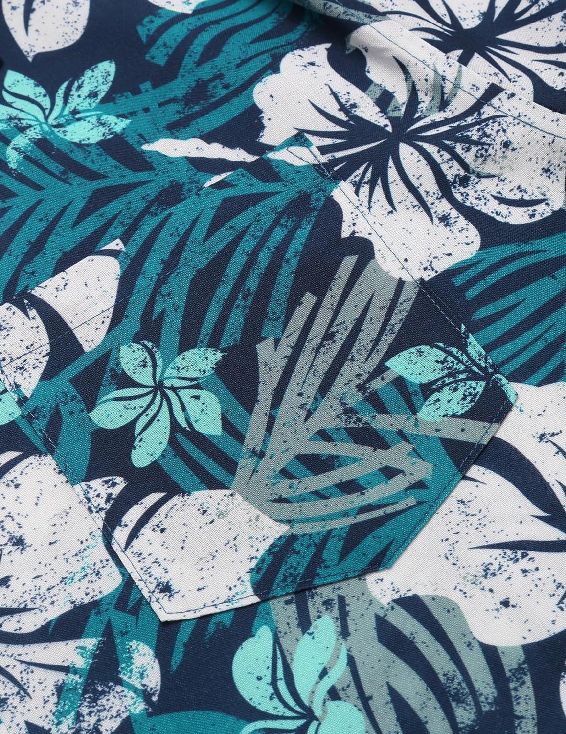 imageCOOFANDY Mens Hawaiian Shirts Short Sleeve Casual Button Down Tropical Beach ShirtGreen White Floral