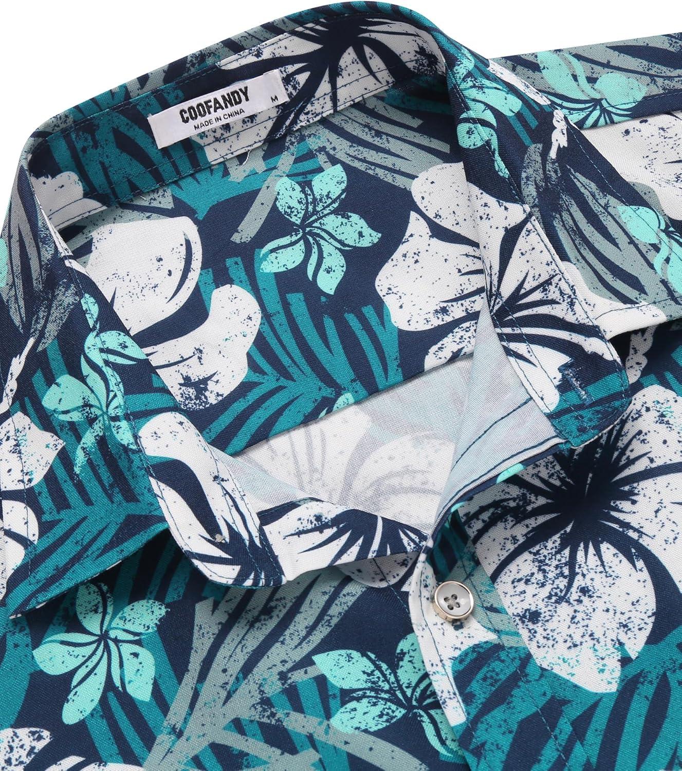 imageCOOFANDY Mens Hawaiian Shirts Short Sleeve Casual Button Down Tropical Beach ShirtGreen White Floral
