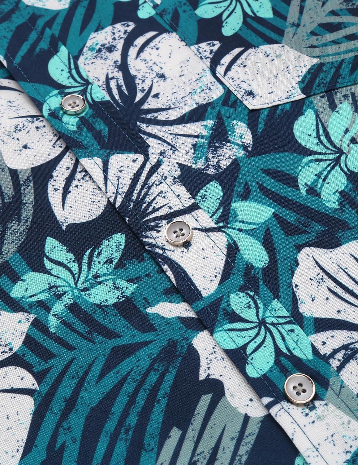 imageCOOFANDY Mens Hawaiian Shirts Short Sleeve Casual Button Down Tropical Beach ShirtGreen White Floral