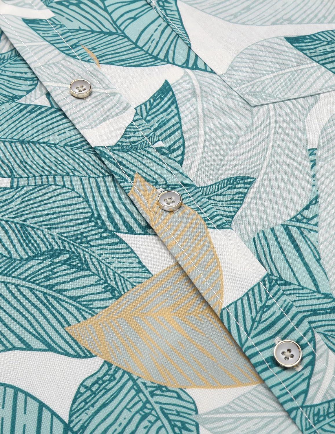 imageCOOFANDY Mens Hawaiian Shirts Short Sleeve Casual Button Down Tropical Beach ShirtGreen Yellow Leaf