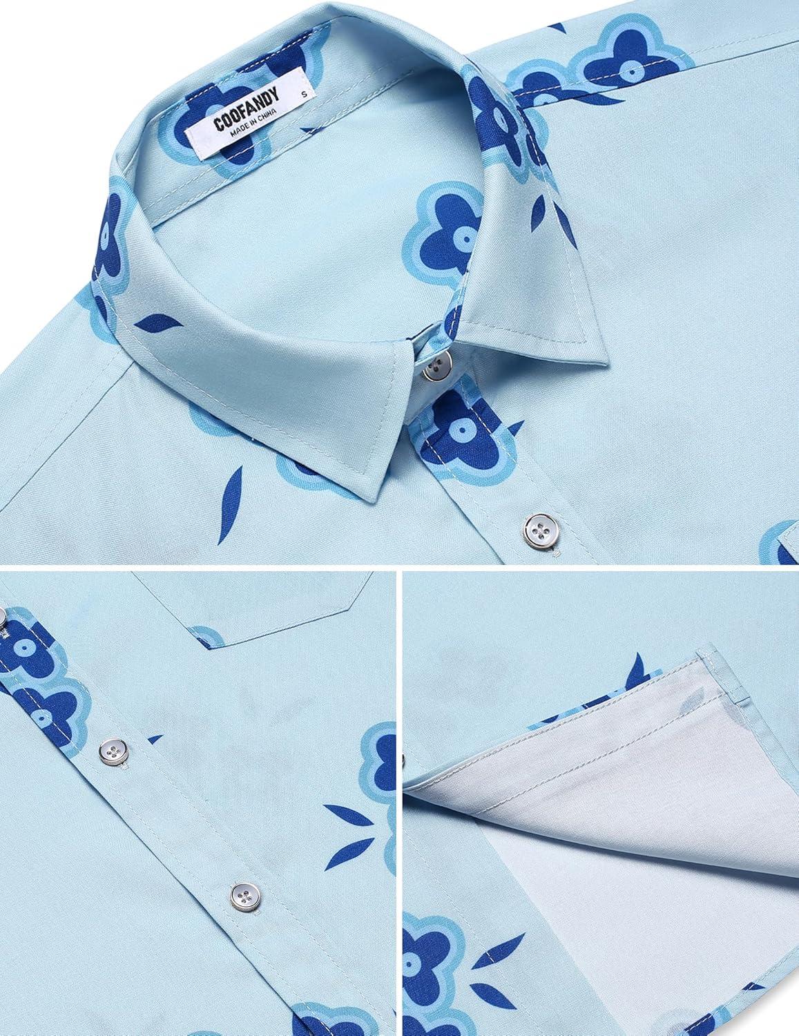 imageCOOFANDY Mens Hawaiian Shirts Short Sleeve Casual Button Down Tropical Beach ShirtLight Blue Blue Floral
