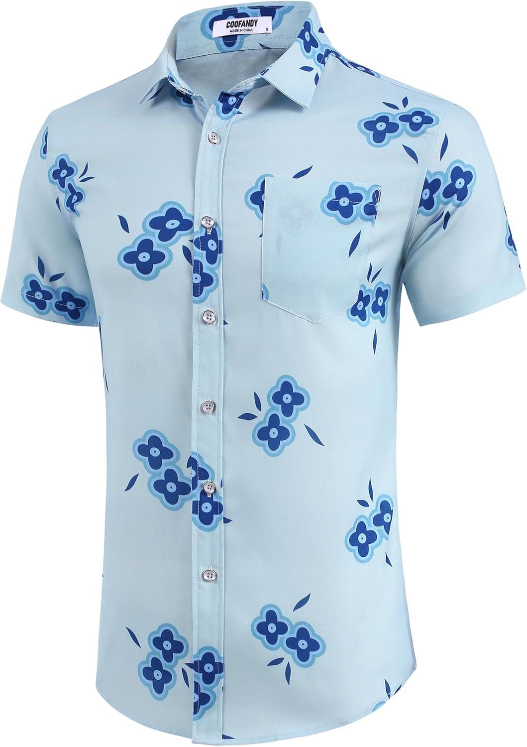 imageCOOFANDY Mens Hawaiian Shirts Short Sleeve Casual Button Down Tropical Beach ShirtLight Blue Blue Floral
