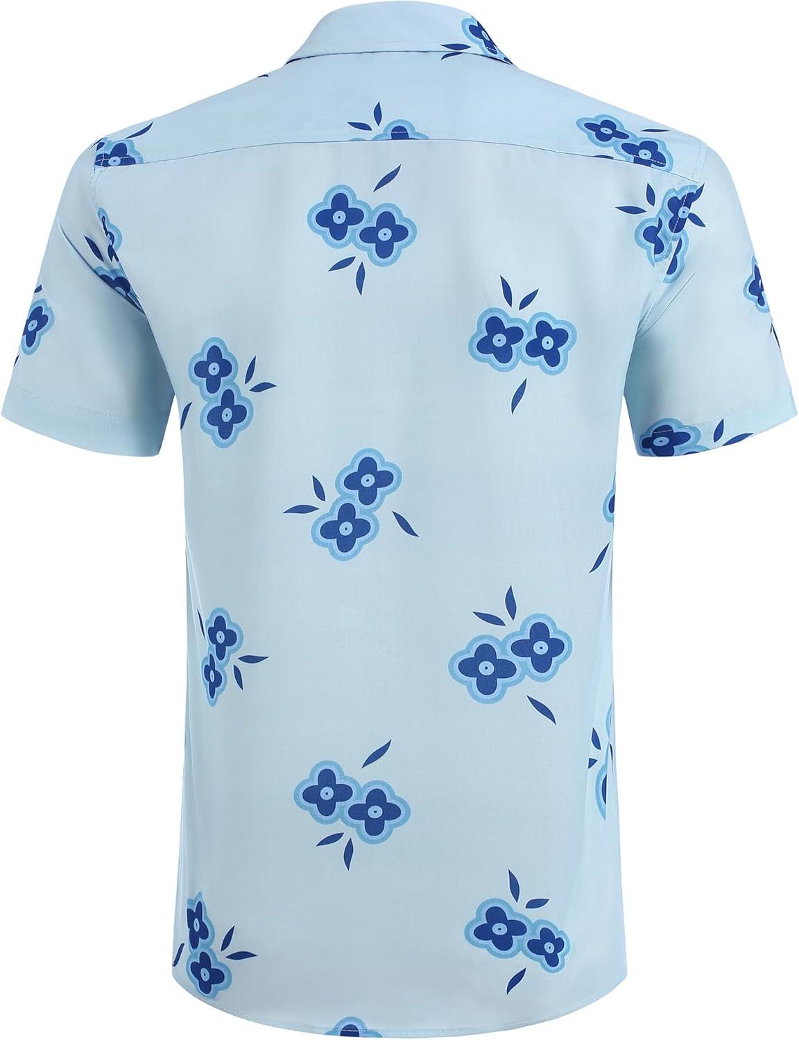 imageCOOFANDY Mens Hawaiian Shirts Short Sleeve Casual Button Down Tropical Beach ShirtLight Blue Blue Floral